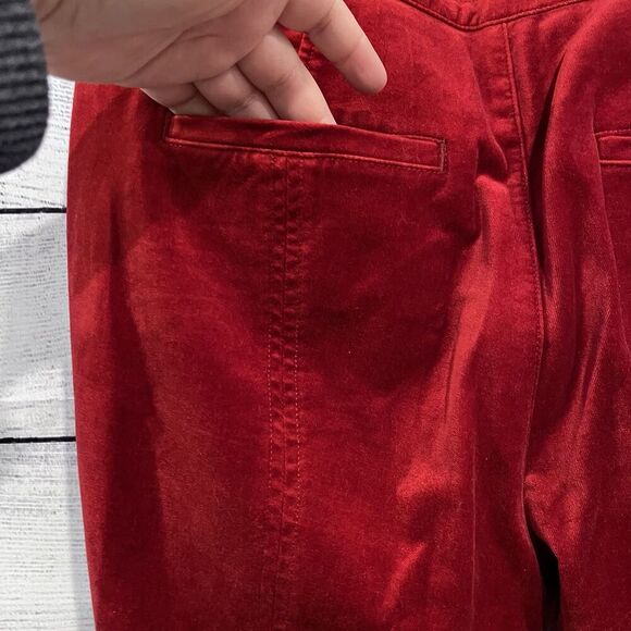 Anthropologie The Essential Slim Red Velvet Pants Size 14 Tall Preppy Holiday - Picture 8 of 12